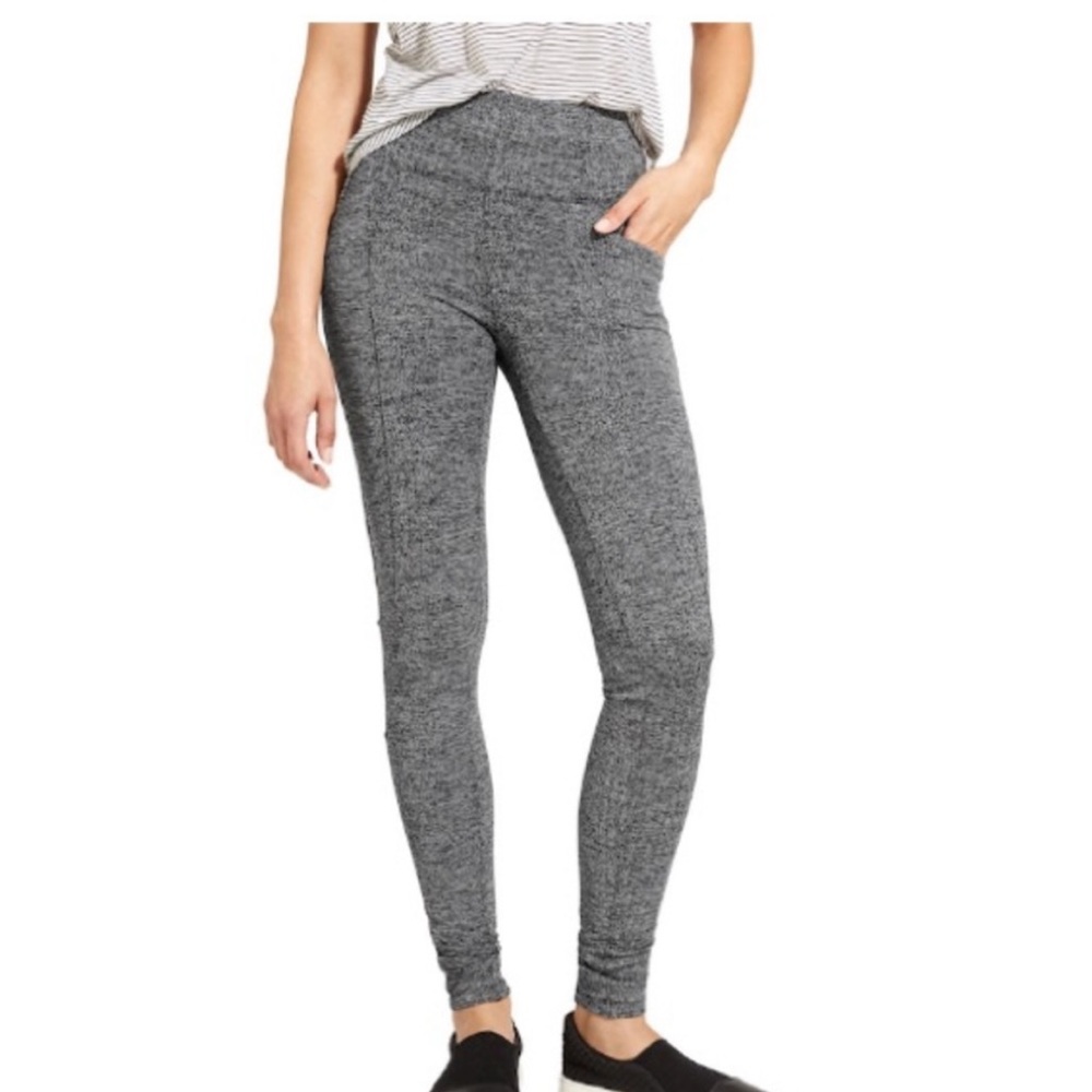 Athleta Gray Herringbone Metro High Waisted Leggings Size Large